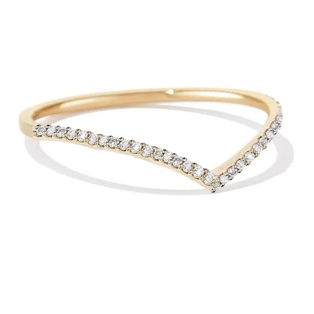 Dainty Moissanite .925‎ Sterling Silver V Shape 18K Gold Plated Ring size 6